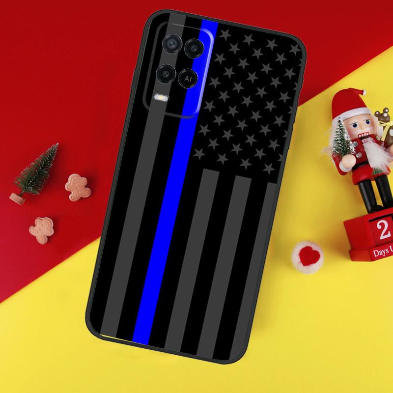 Police Styled Thin Blue Line Flag Case For Oppo A94 A74 A54 A60 A40 A80 A16 A76 A96 A98 A58 A78 A18 A38 A57 A17 A15 A5 A6 Pro