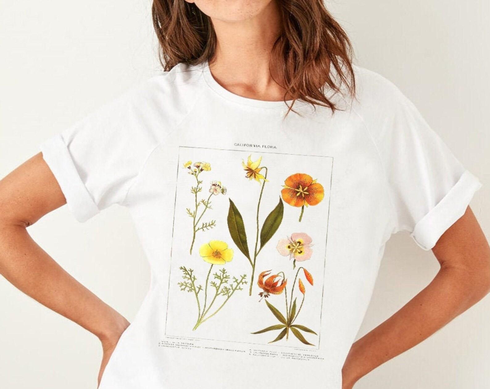 California Flora, California Wildflower, Floral Botanical Chart Tee, Trendy Graphic T-Shirt, Vintage Tee Women, Vintage California, Flowers 4XL