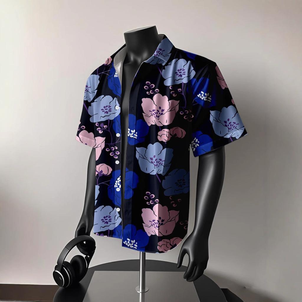 Japanese Tide Hong Kong Style Summer Short-Sleeved Flower Shirt Men'S And Women'S High-End Ruffian Handsome Hawaiian Beach Couple Loose Shirt