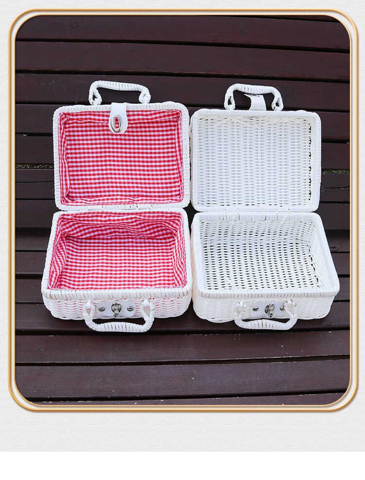 Vintage-Style Imitation Rattan Picnic Basket and Storage Box - Ideal for Photos, Bridesmaid or Groomsman Gifts
