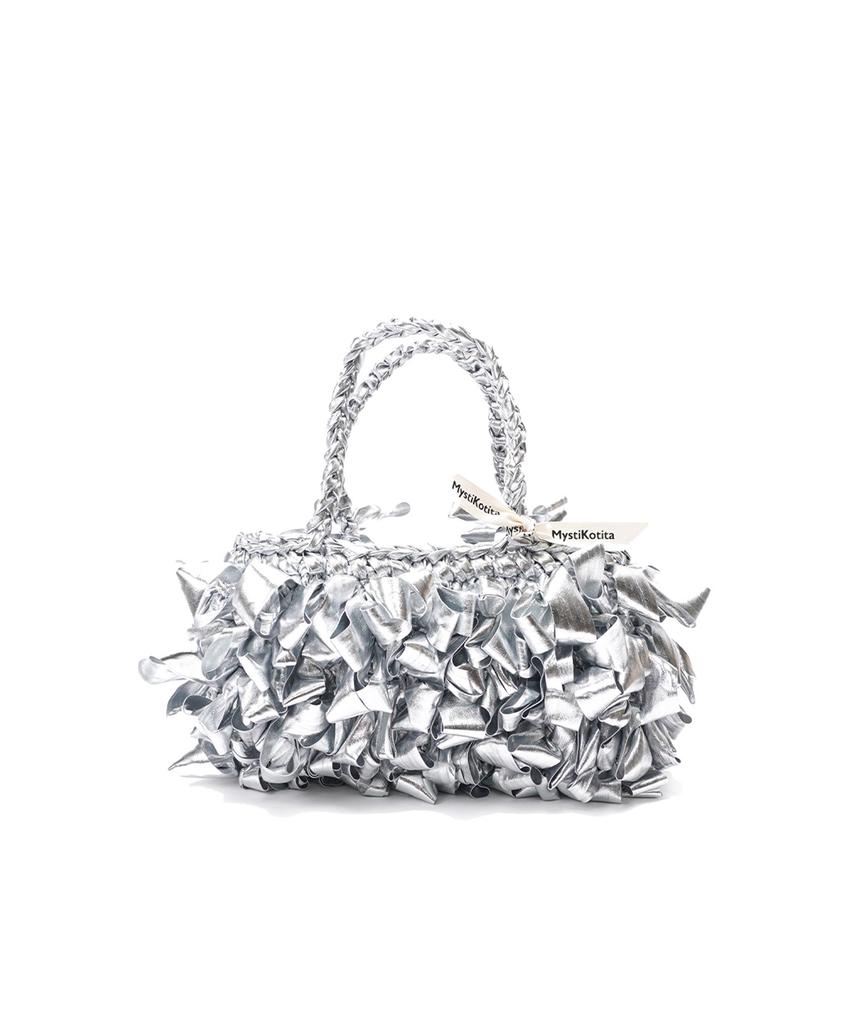 Mystikotita Glow Ribbon Ruffle Baguette Bag - Silver
