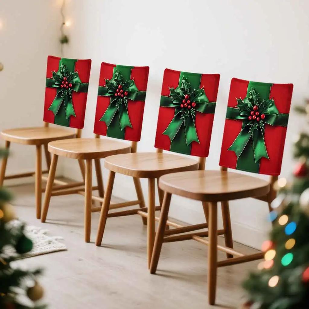 2/4/6pcs/set 45x55cm Christmas Bow Berries Chair Cover Table Decoration Dining Seat Chair Covers Dining Room Bar Party Banquate