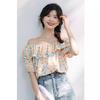 Summer Sexy One-word Shoulder Floral Bubble Sleeve Chiffon Shirt Women's Summer Foreign Style New Short-sleeved Top Tide