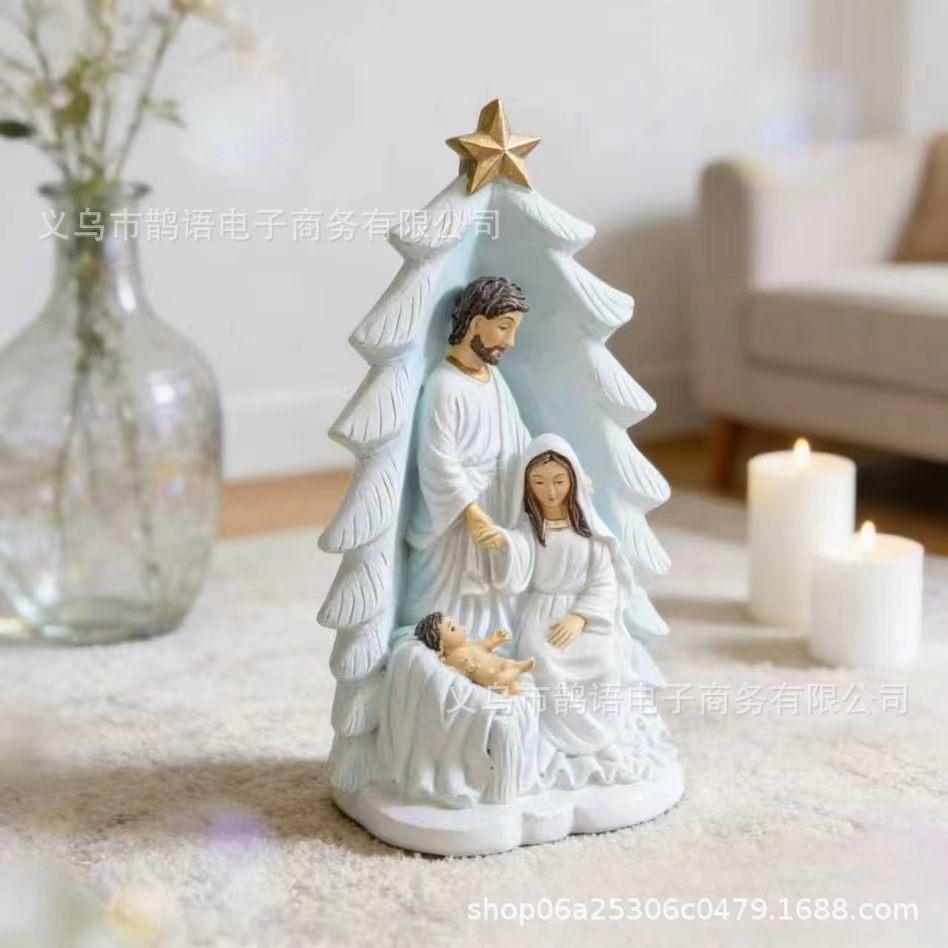 Resin Nativity Manger Set - Three Piece Christmas Figure Statue for Home Decor