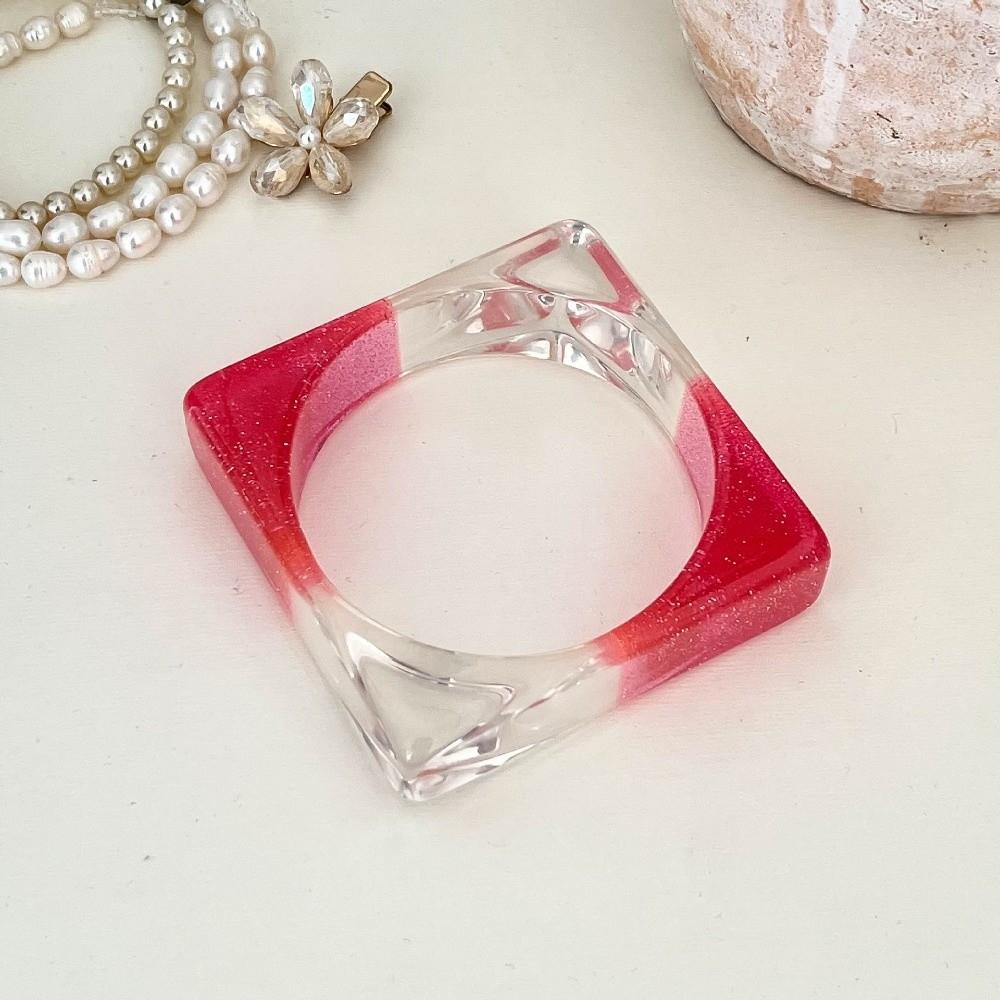

Transparent Acrylic Resin Bangle Geometric Square Hand Ring Pearly Lustre Chunky Bracelet Girls рожевий червоний колір