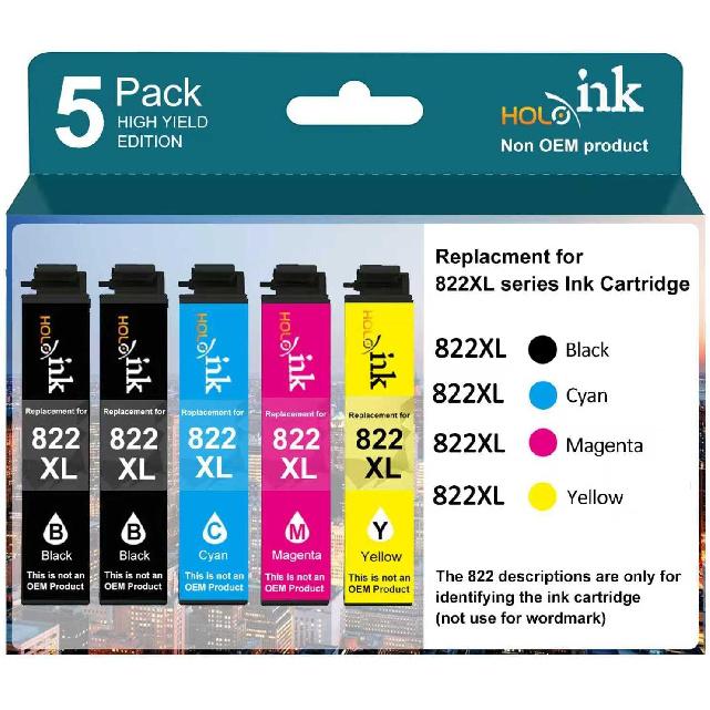822xl Remanufactured Replacement for Epson 822XL Ink Cartridges Combo Pack 822 xl with Workforce Pro WF-3820, WF-3823, WF-4820, WF-4830, WF-4833,