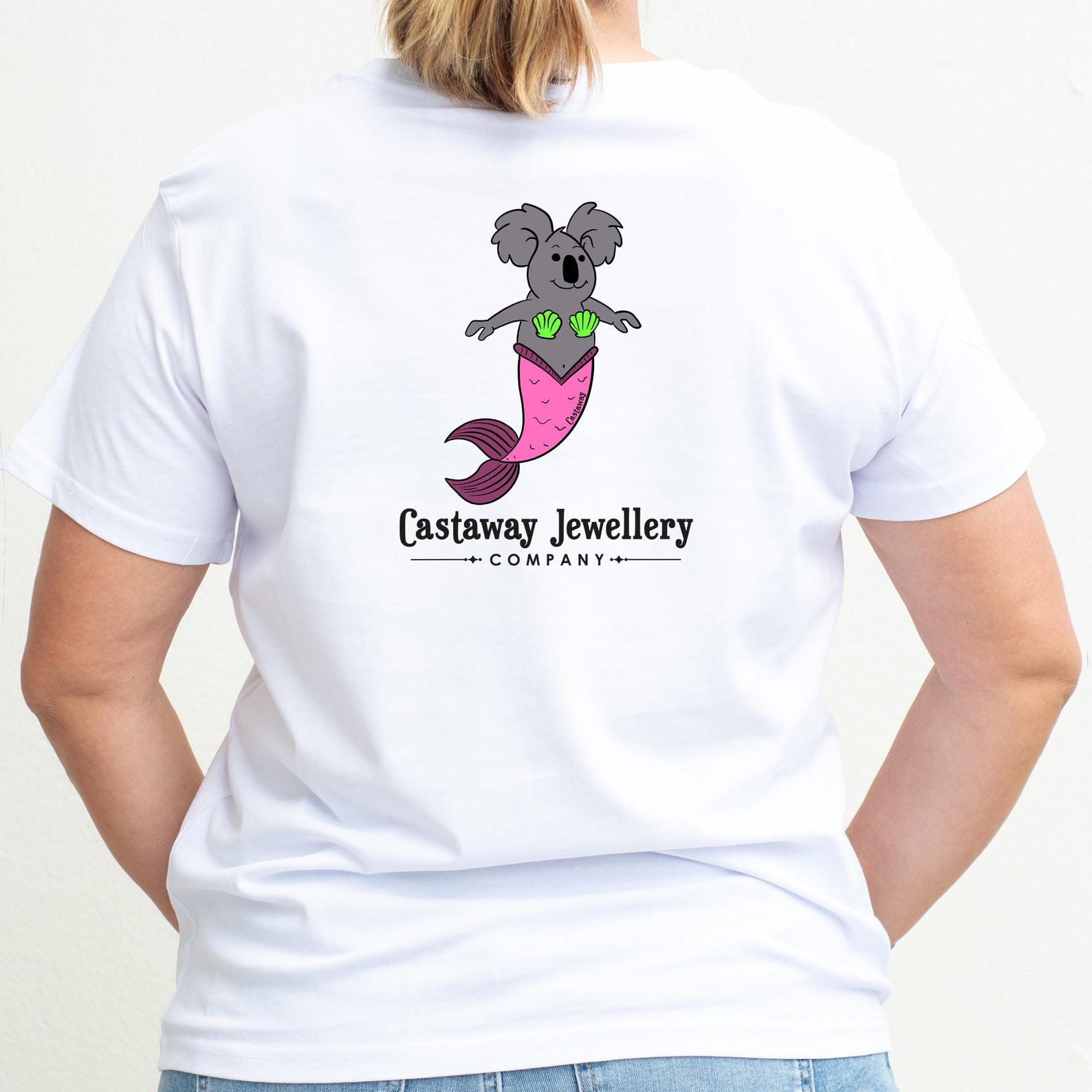 Ladies Mermaid Koala Tee Shirt White - Koala Mermaid Tee Shirt XL