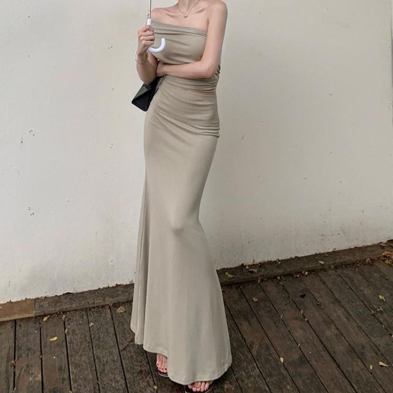 

Women s Summer Off-the-Shoulder Ruched Top & Elastic Bodycon Midi Skirt Two-Piece Set Medium