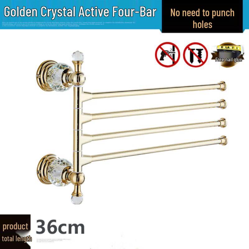 Yuzhu Punch-Free Gold Bathroom Towel Rack with Crystal Base