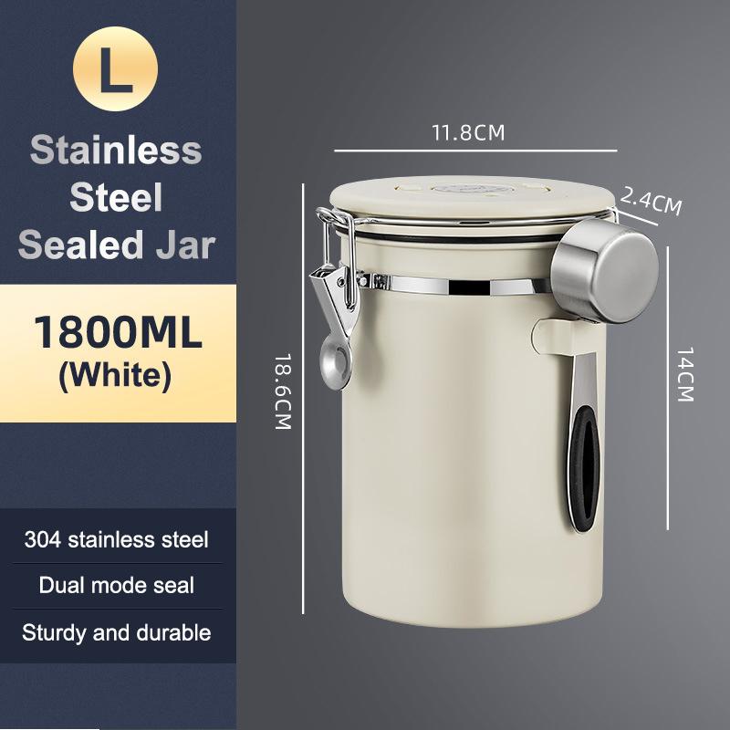 1.2 1.5 1.8L Coffee Bean Jar Airtight Canister Sealed Stainless Steel With Spoon One Way Valve Cannister Coffee Storage Kitchen