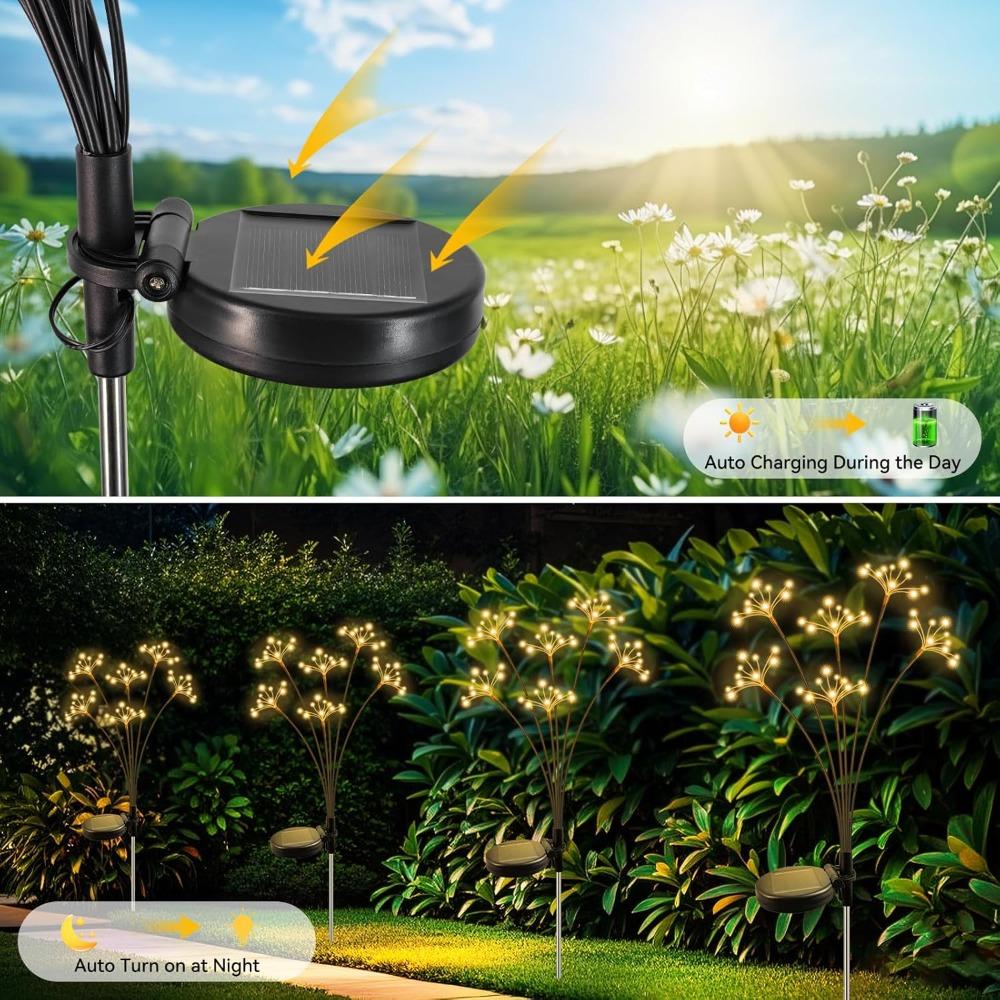 1-4pack Solar Garden Lights Waterproof Solar Swaying Starburst Light Outdoor Lights for Yard Patio Wedding Christmas Decoration