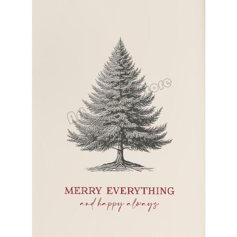 Vintage Antique Christmas Wreath Pine Tree Forest Winter Sketch Poster Canvas Painting Wall Art Pictures Home Interior Decor