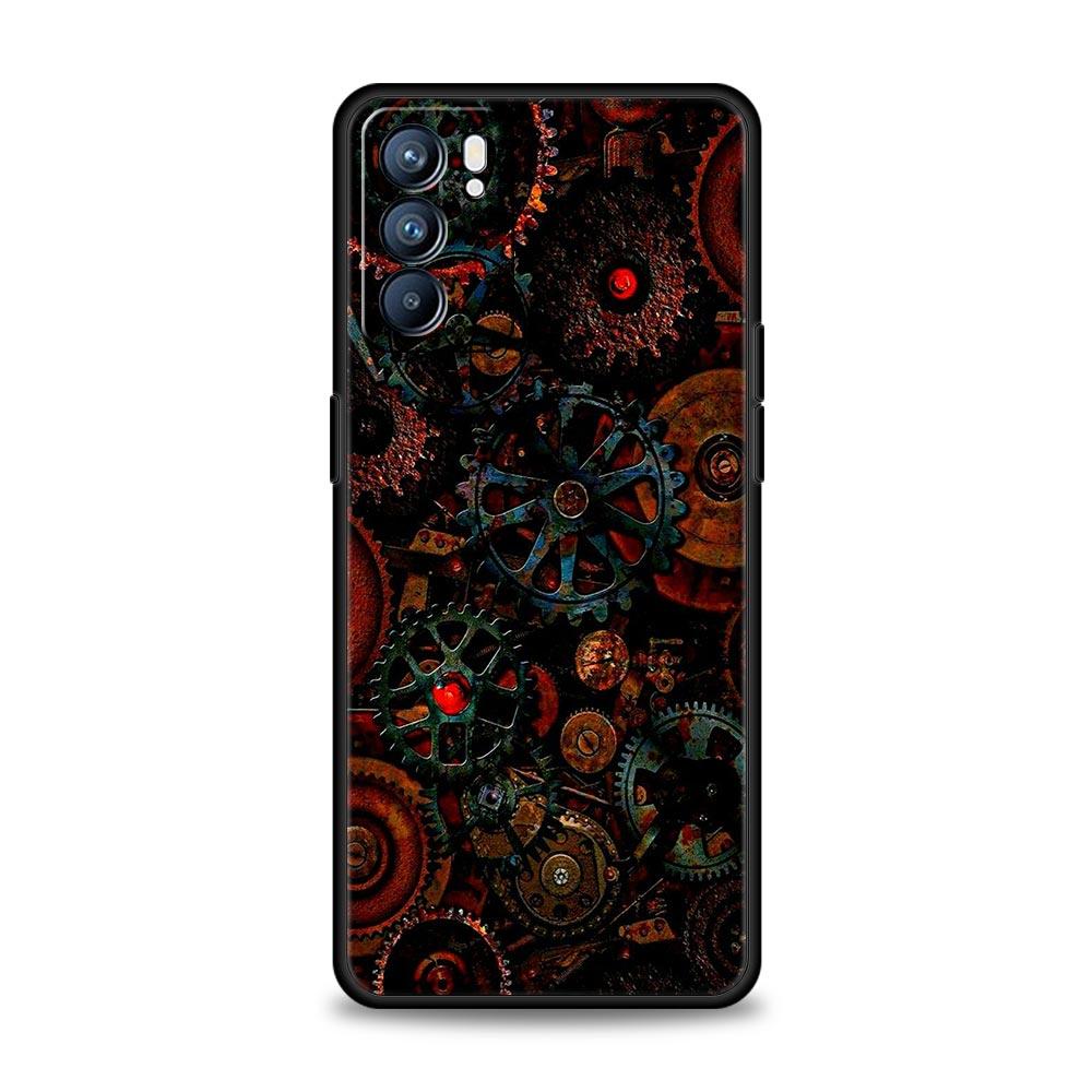 Mechanical Gear Pattern Phone Case For Oppo A17 A31 A54 A57 A78 A79 A98 Find X5 X6 Reno 6 7 8 10 11 12 13 F Pro Soft TPU Cover