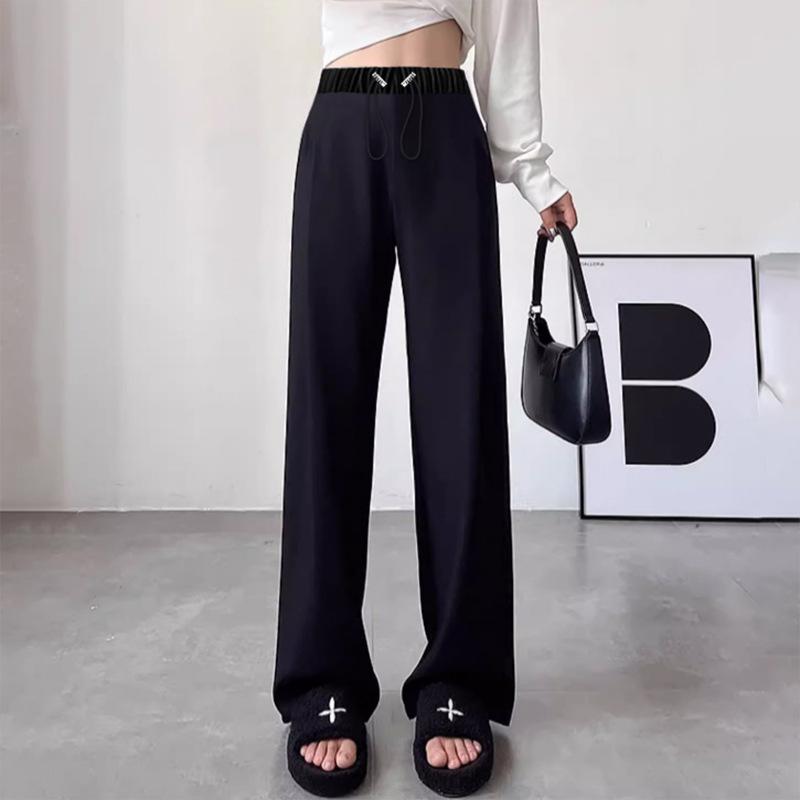 

#Maternity pants casual pants front elastic drawstring spring and autumn pants straight pants wide leg pants loose suit pregnancy pants M чёрный