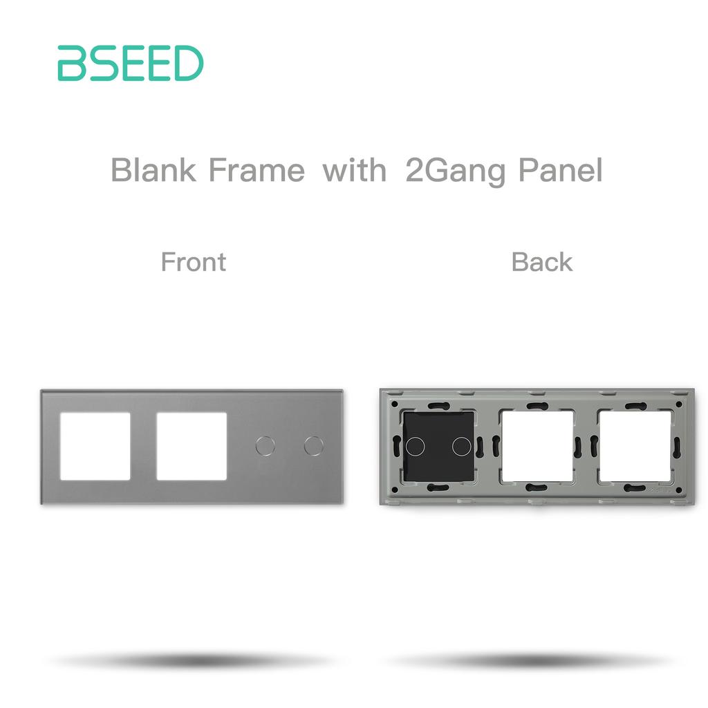BSEED Double Blank Frame Plus 1/2/3Gang Switch Panels Crystal Glass EU Standard With Metal Plate Front Panel Without Switch