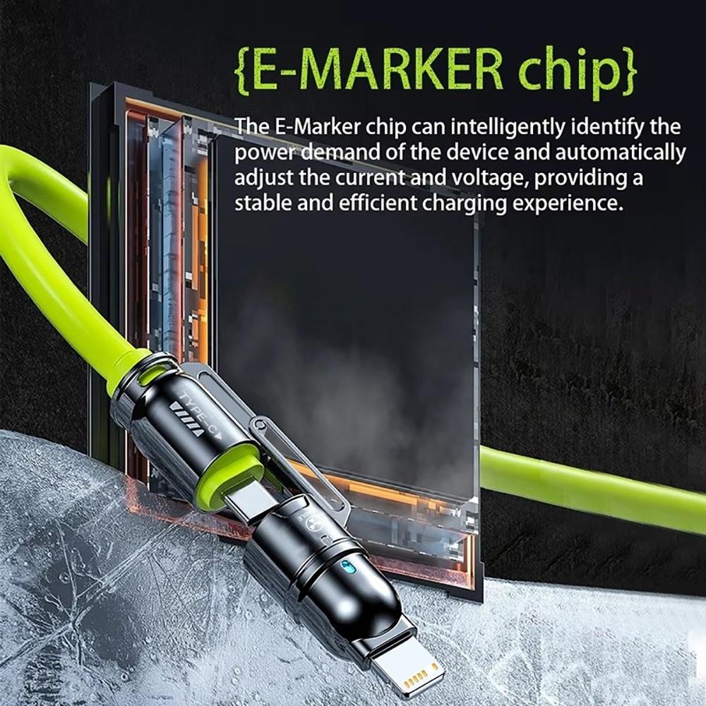 4-in-1 Zinc Alloy Cable 240W Super Fast Charging Multiple Functions Data Cord for iPhone 13 14 15 16 ProMax Samsung Phone Tablet