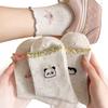 Polka Dot Panda Embroidery Cotton Mid-Calf Socks - Cute Japanese Style for Spring and Autumn