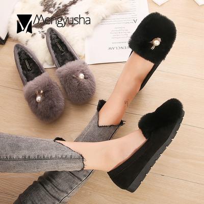 Mode 34-43 plus größe frauen schuhe große perle perlen pelz schiff-auf loafers wohnungen weichen sohlen nicht-slip baumwolle mokassins casual faul loafers