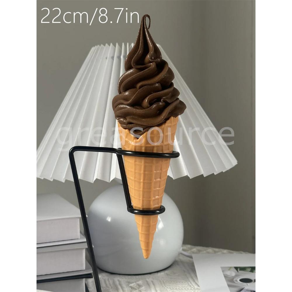 Plastikowy Model Symulujący Jedzenie Dekoracja Rekwizyt Podwójne Kolory DIY Lody Sztuczny Rożek Waflowy 17cm 6.7cala Pokaz Wideo ASMR