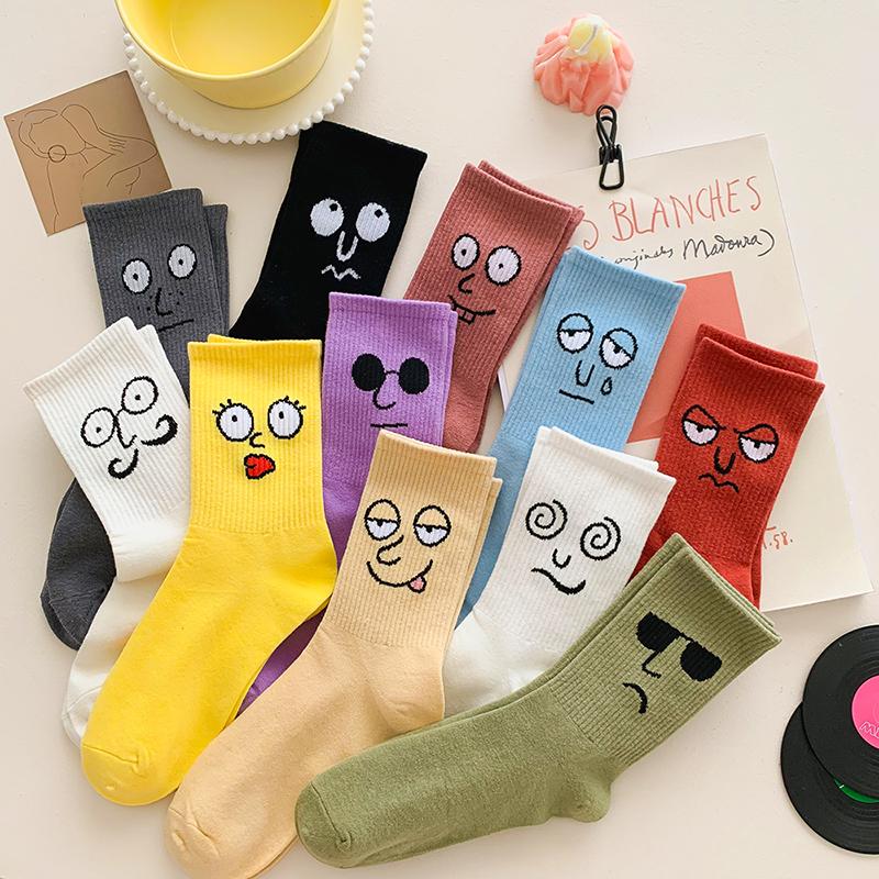 Korean Funky Harajuku Trend Women Socks Unisex Funny Socks 16 Colors Combed Cotton Street Skateboard Casual Couple Crew Socks