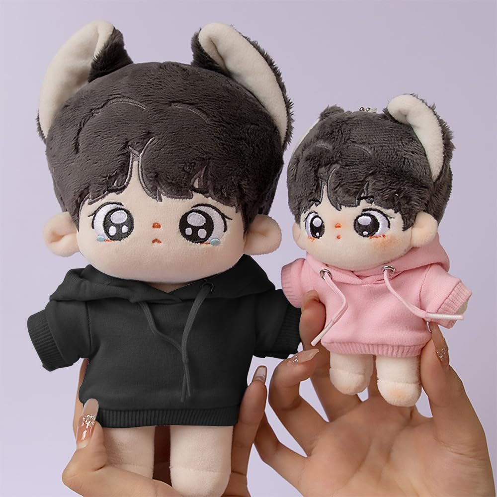 ESJNNK Plush Toy Cotton Doll Baby Doll Solid Color Hoodie and Denim Pants 2-Piece Set, Clothes, Clothes, (Pink, 15cm)