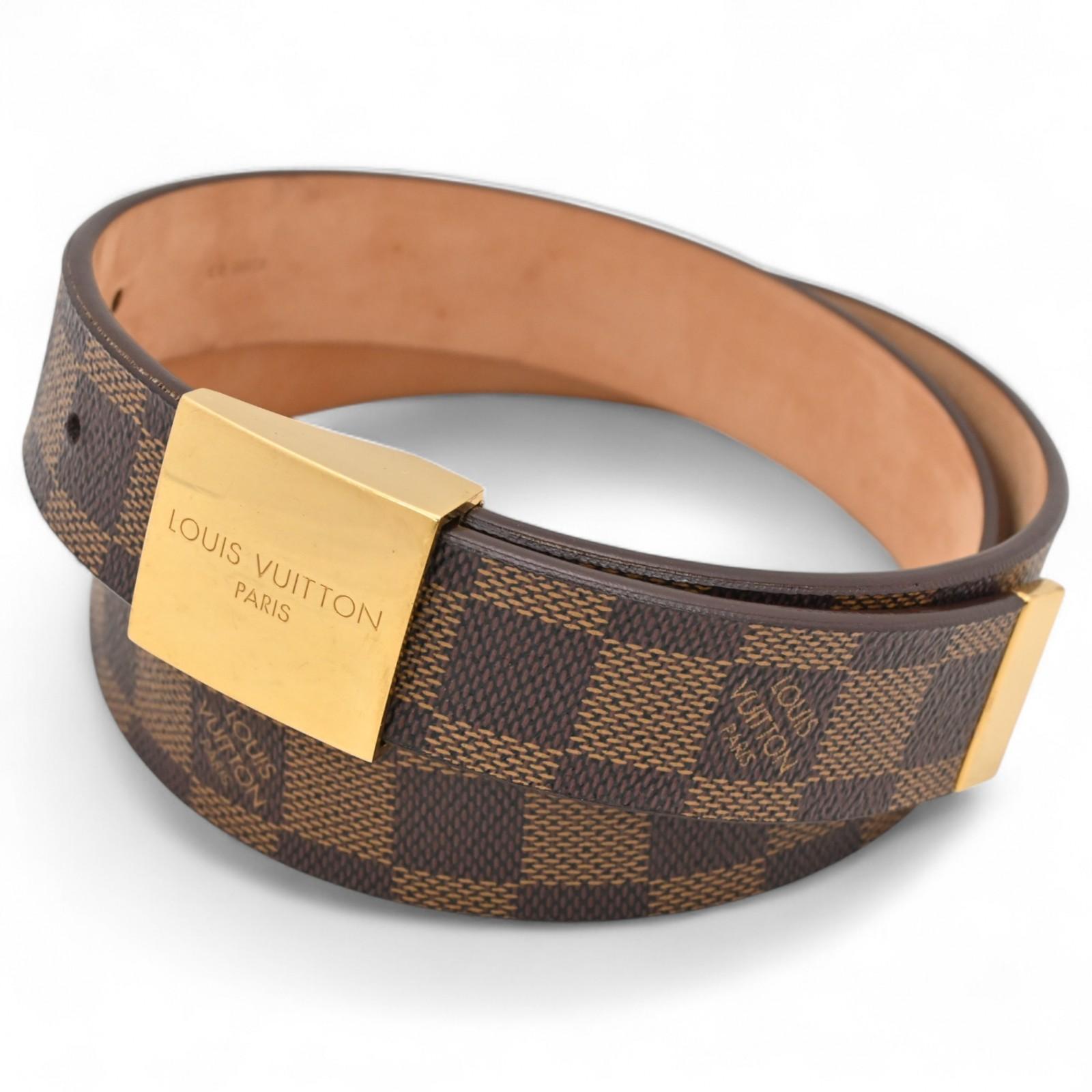 

Auth LOUIS VUITTON Damier Ceinture Carre Belt Ebene Brown M6802 lv6623sb