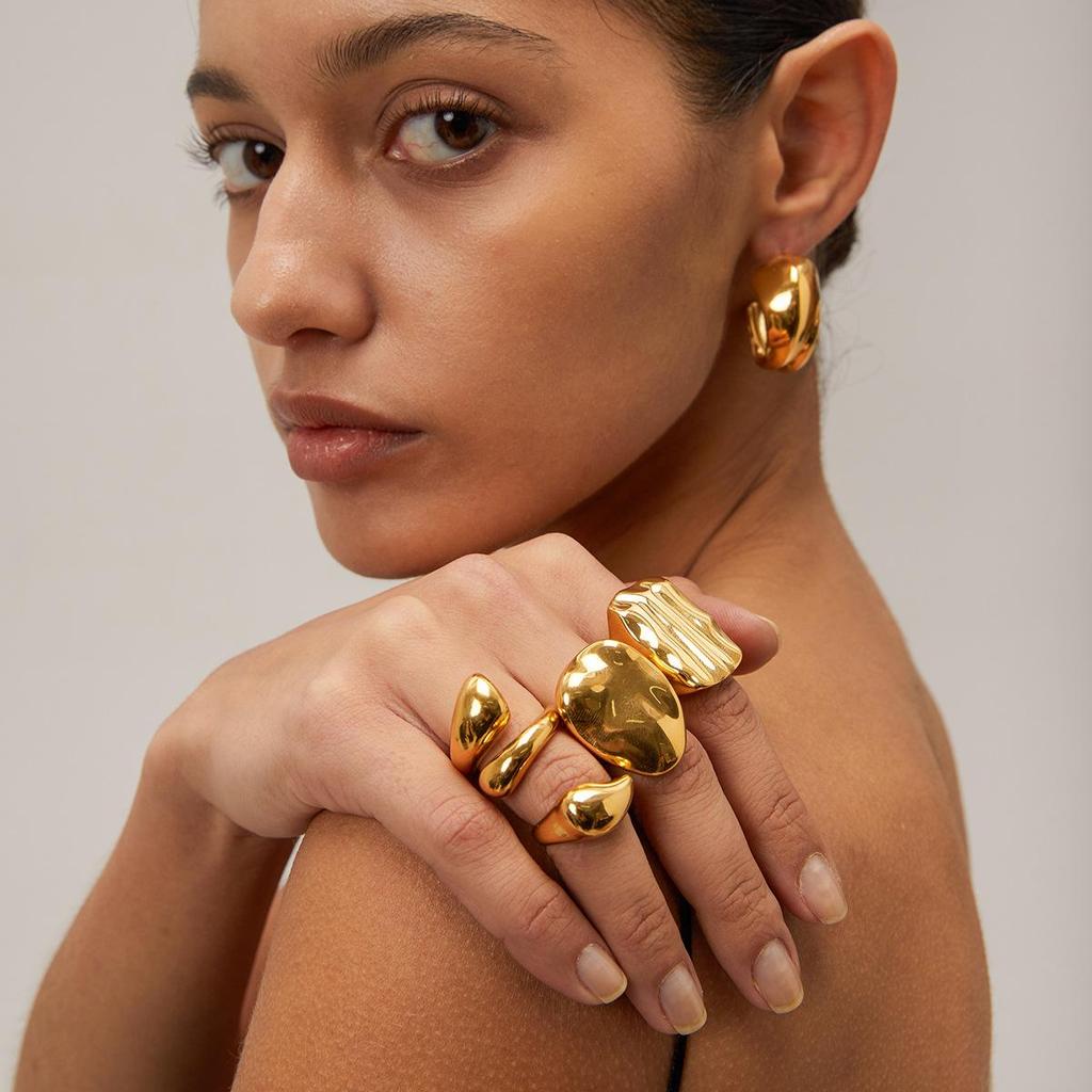 18K Gold Stainless Steel Polished Ring: European & American Fashion, High-End Non-Fading Women's Jewelry