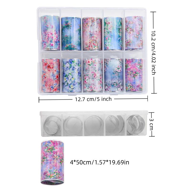

10Rolls Mixed Nail Art Foils Transfer Sticker Set Rose Flower Designs Floral Starry Sky Nail Wraps Wedding Summer Manicure Decor