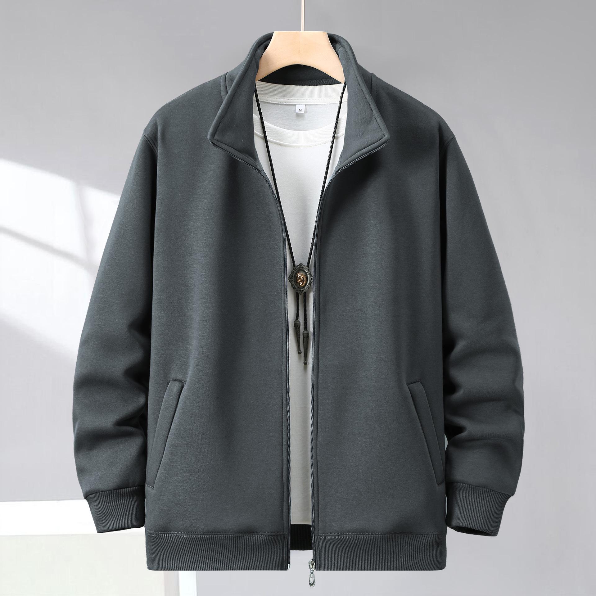 

Men s Trendy Autumn/Winter Lapel Cardigan - Milk Silk, Stand-up Collar, Casual Style XL серый/древесный уголь