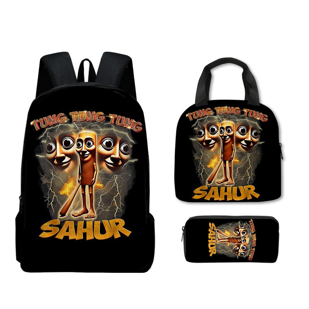 Hip Hop Populair Nieuwigheid Grappig tungtungtung 3D Geprint 3 stuks/Set leerling Schooltassen Laptop Dagrugzak Rugzak Lunchtas Etui