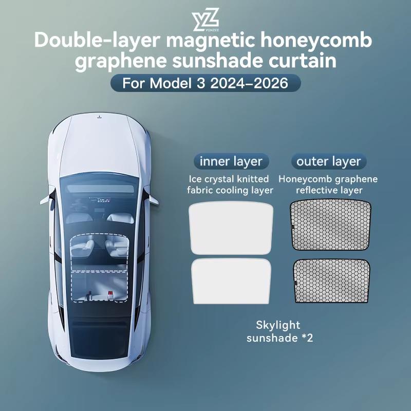 YZ For Tesla 2025 2026 Highland Model 3 Model Y Starship Ice Frost Sun Shades Honeycomb Glass Screen Sunshade Front Rear Sunroof