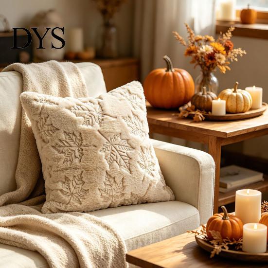 Farmhouse Throw Pillow Case Fall Plush Cushion Cover, Pumpkin Maple Leaf Embroidery Pattern Shams Autumn for Thanksgiving Home Decor Seasonal Textiles