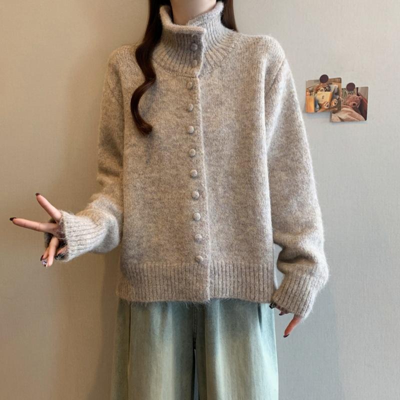Oversized Womens Knit Sweater Winter Korean High Neck Rolled Edge Thick Warm Pullover Plus Size