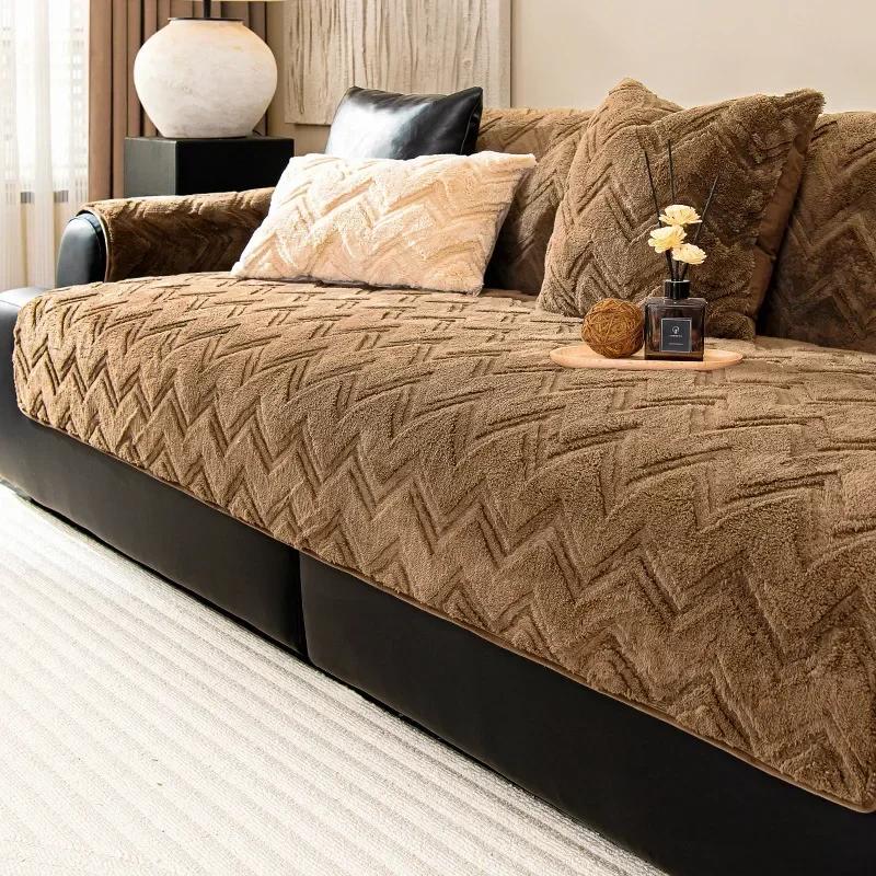 1pc Warm Solid Color Sofa Cushion Mat Four Seasons Universal Non-slip Anti-dirt Sofa Towel Couch Slipcover for Living Room Home
