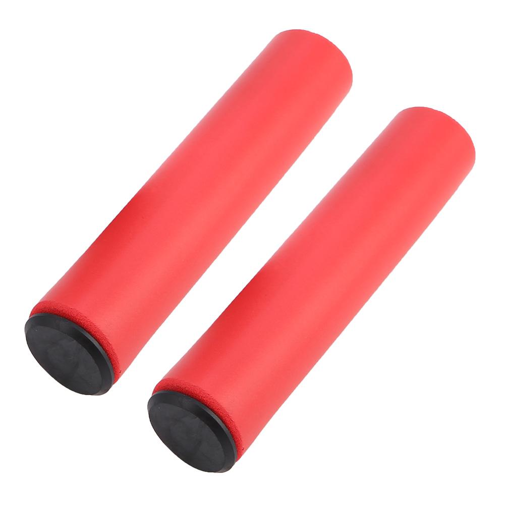 1 Pair Handlebar Grips Anti Skid Shock Proof Silicone Bike Grip With End Plugs Red