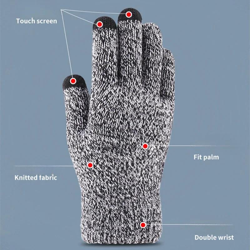 Winter Knitted Gloves Men Warm Full Finger Touchscreen Anti-Slip Gloves for Cycling Running Driving Hiking Camping Work Mittens