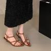 French retro cross strap Roman sandals women's outer wear 2025 summer new with skirt wedges pointed sandals