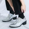 New Men's Pointed Silver Gold Blue Glitter Patent Leather Dress Casual Shoes Wedding Dress Homecoming Footwear Zapatos Hombre