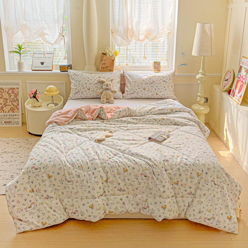 Dwuwarstwowa bawełniana letnia kołdra z włóknem sojowym – nadająca się do prania w pralce, chłodząca, z motywem kreskówkowym