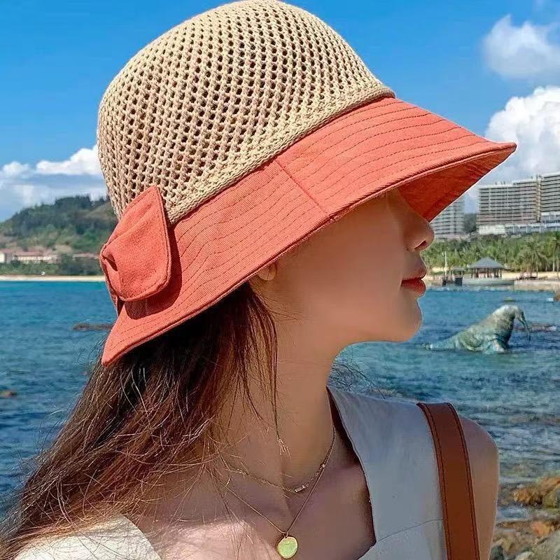 

Летняя соломенная шляпа от солнца, пляжная шляпа, новая крутая шляпа, шляпа от солнца и шляпа с лоскутным бантом для женщин красный