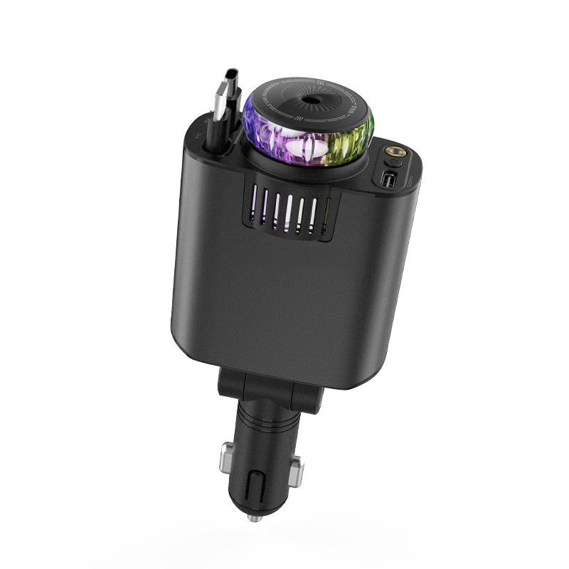 Super Fast Car Phone Charger with Retractable 4-in-1 Cable and Cigarette Lighter Socket for Apple Devices