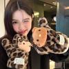 Leopard Print Plush Warm Scarf Gloves