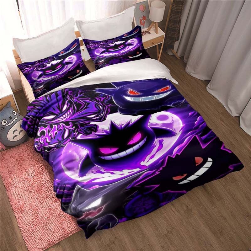 3D Cartoon Gengar 3-Piece Bedding Set — Includes Duvet Cover and Pillowcases. Ideal for Bedroom Decor and Children's Gifts; Suit