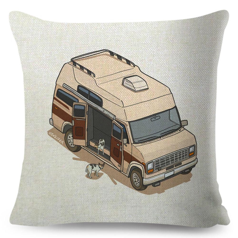 Van Life Pillow Case Decor Cartoon Camper House Travel Car Cushion Cover for Sofa Home Children Room Vanlife Pillowcase 45x45cm