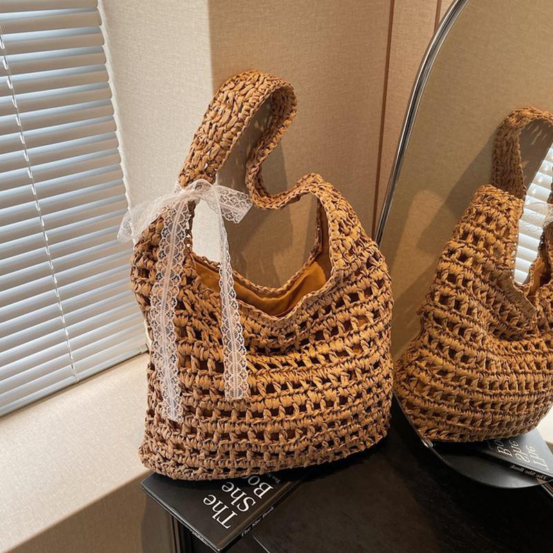 Yogodlns Fashion Crochet Straw Bag for Women Raffia Woven Tote Handbag New Hollow Clutch Beach Bag for Vacation Casual Totes
