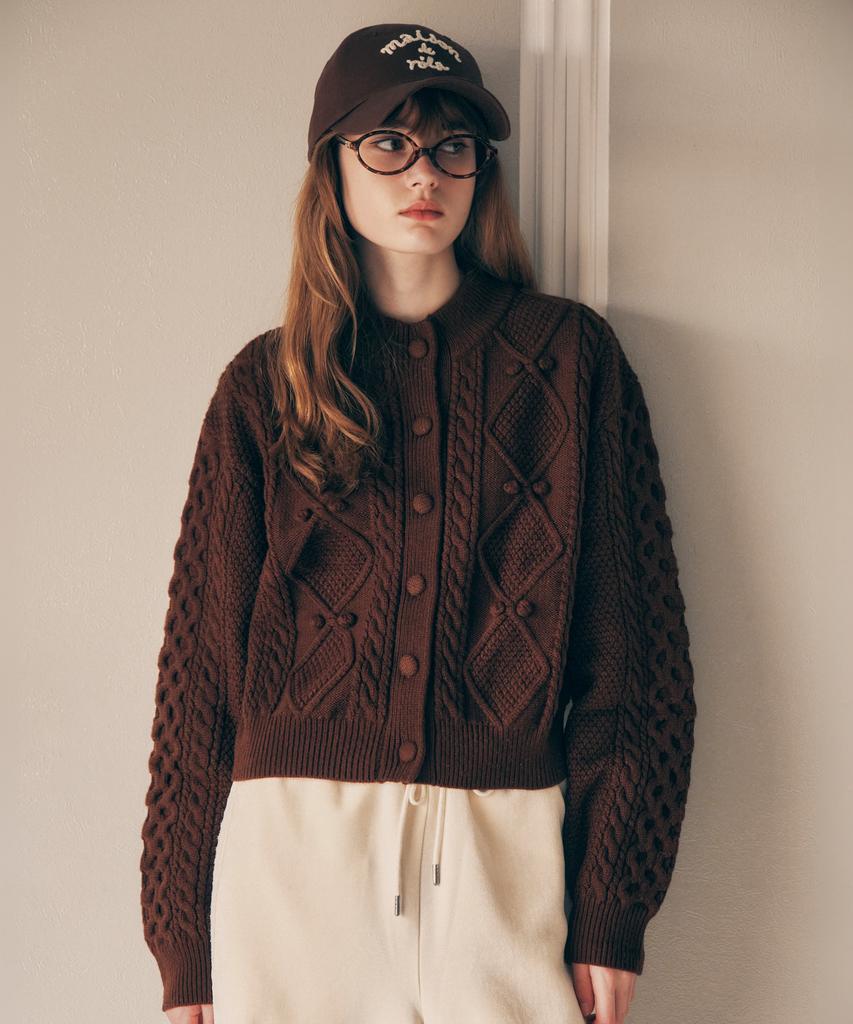 Rolarola Wool Button Cable Cardigan Brown