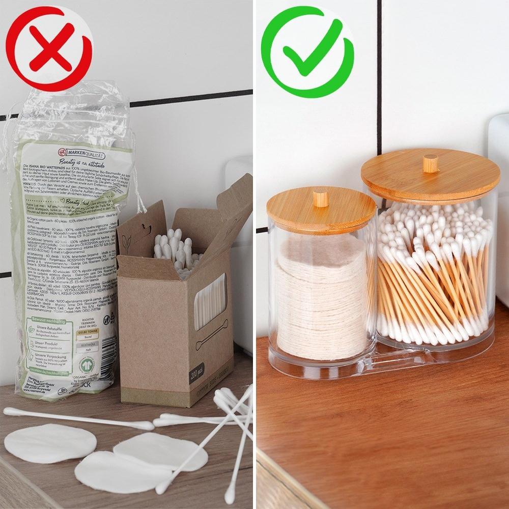 Bathroom Container Organizer Sticks Cosmetic Pads Hygienic 2in1