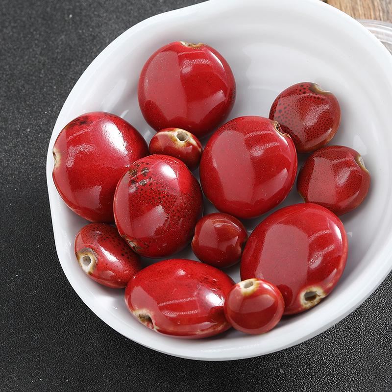 Rote Serie Keramik glasiert flach rund Porzellan Perlen Halskettenanhänger für DIY Schmuck