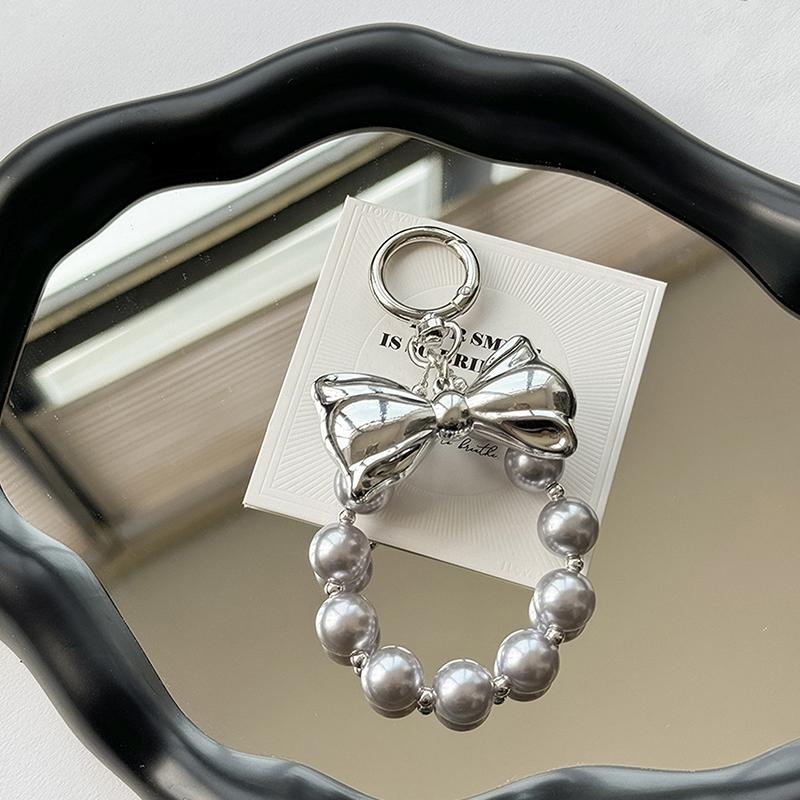 

Брелок с жемчужными бусинами и бантом Ins Style для телефона, подвеска, чехол для наушников, подвески, сумка, декор, автомобильный брелок серебряный