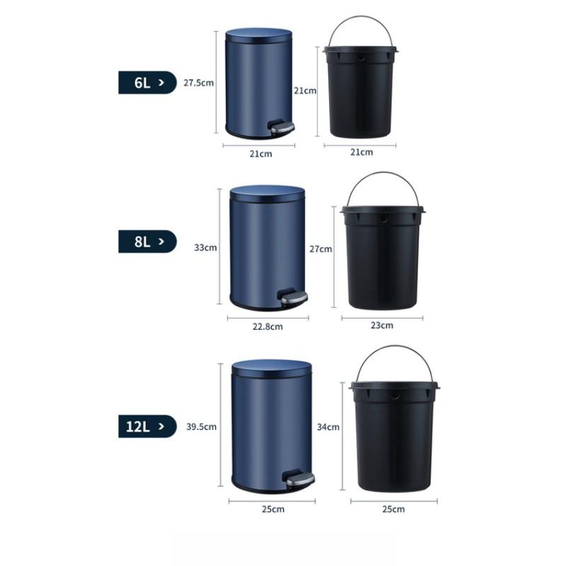 6L/8L/12L Household Large Capacity Rubbish Bin Auto Soft Close Stainless Steel Dustbin Minimalist Design Trash Bin